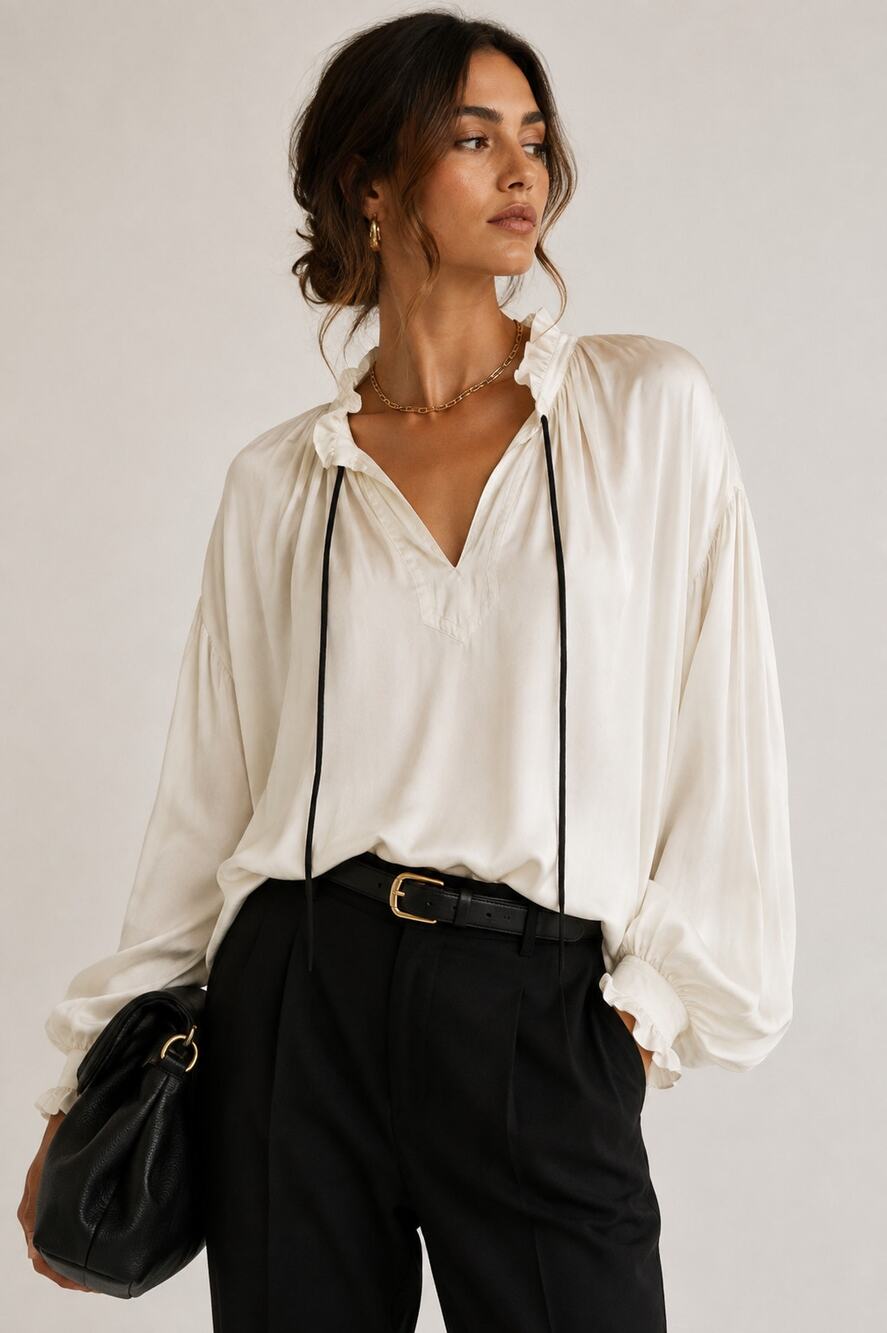 Zadig & Voltaire Size XS Ivory Satin Theresa Ruffle Blouse Poet Boho Pirate Top